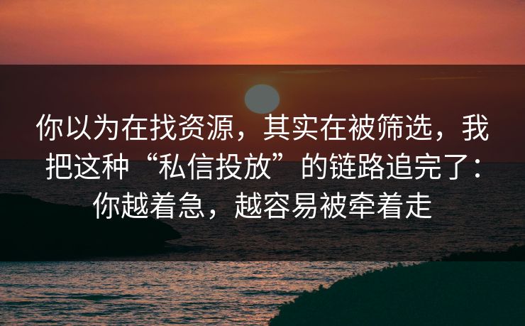 你以为在找资源，其实在被筛选，我把这种“私信投放”的链路追完了：你越着急，越容易被牵着走