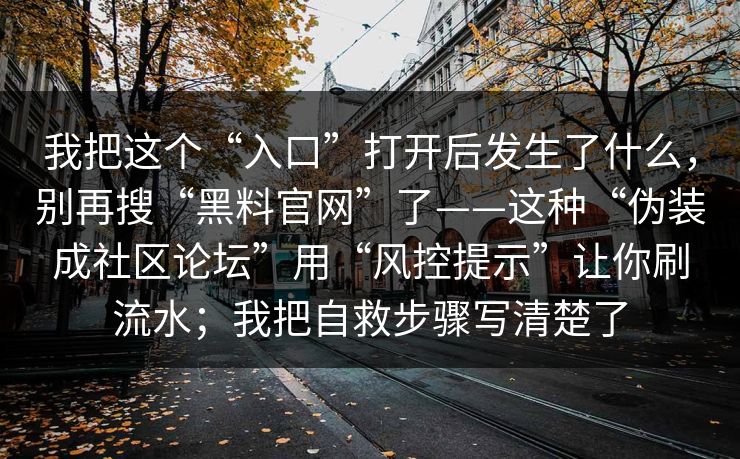 我把这个“入口”打开后发生了什么，别再搜“黑料官网”了——这种“伪装成社区论坛”用“风控提示”让你刷流水；我把自救步骤写清楚了