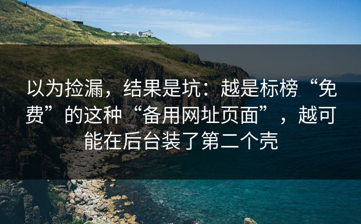 以为捡漏，结果是坑：越是标榜“免费”的这种“备用网址页面”，越可能在后台装了第二个壳