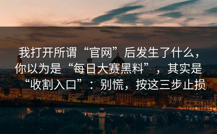 我打开所谓“官网”后发生了什么,你以为是“每日大赛黑料”,其实是“收割入口”:别慌,按这三步止损