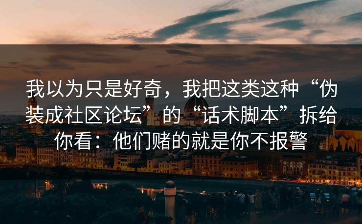 我以为只是好奇,我把这类这种“伪装成社区论坛”的“话术脚本”拆给你看:他们赌的就是你不报警 我以为只是好奇,我把这类这种“伪装成社区论坛”的“话术脚本”拆给你看:他们赌的就是你不报警