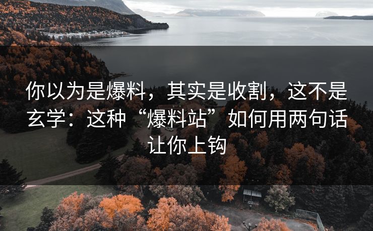 你以为是爆料,其实是收割,这不是玄学:这种“爆料站”如何用两句话让你上钩 你以为是爆料,其实是收割,这不是玄学:这种“爆料站”如何用两句话让你上钩
